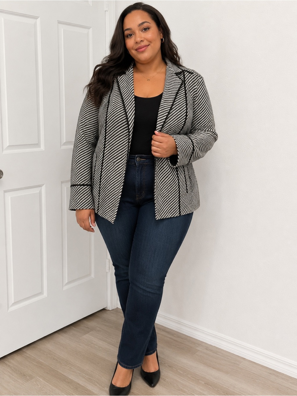 Chico's wool blend diagonal Striped‎ Jacket/blazer L